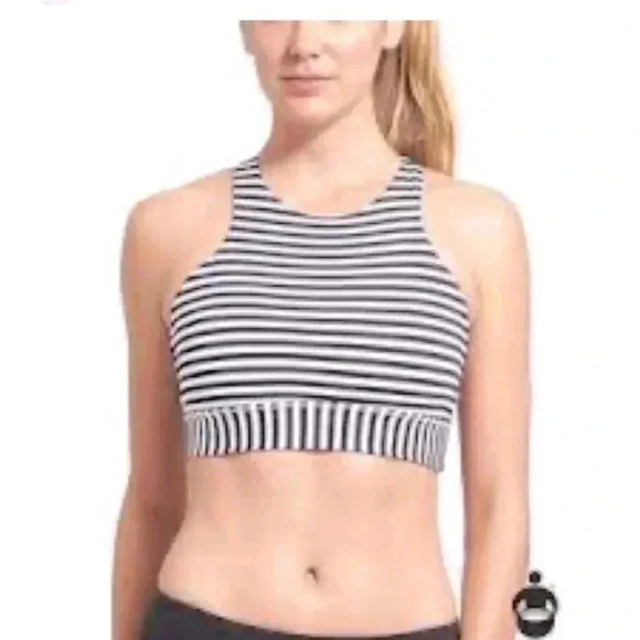 Athleta Other - Athleta High Moon Sports Bra Stripes Size M Navy Blue White Racerback